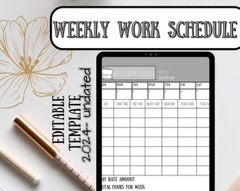 Weekly Work Schedule, Payroll Tracker home office, Time Sheet, Employee Work Schedule, Planner 2024 | Salary Calculator