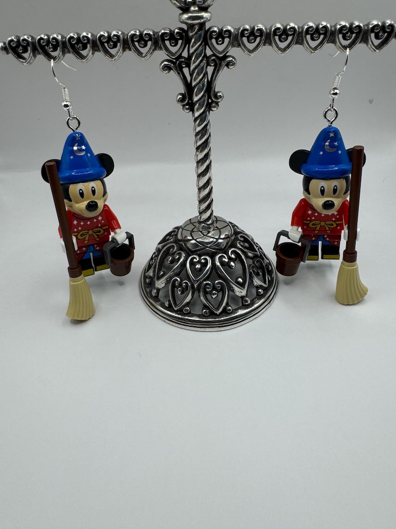 Mickey and Minnie Mouse Earrings: Block Figure Cartoon Jewelry Fantasia Mickey