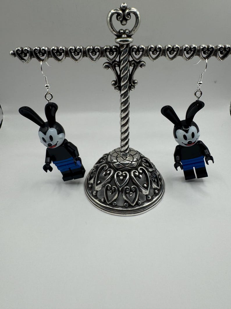 Mickey and Minnie Mouse Earrings: Block Figure Cartoon Jewelry Oswald