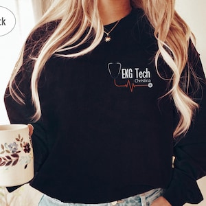Personalized EKG Tech Sweatshirt, Custom EKG Technician Gift, Stethoscope Heartbeat Shirt, Healthcare Gift Idea, Heart Line Crewneck Sweater