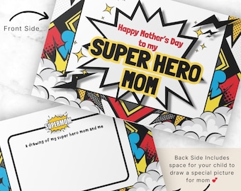 Tarjeta imprimible de Mamá Superhéroe, Tarjeta del Día de la Madre de parte de los niños, Feliz Día de la Madre, Mamá Superhéroe, Tarjeta plegable de 5x7 pulgadas, Descarga instantánea