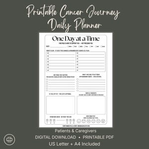 Planificador diario para el cáncer, seguimiento del tratamiento de quimioterapia, organizador para cuidadores (descarga digital, tamaño carta EE. UU. + A4)