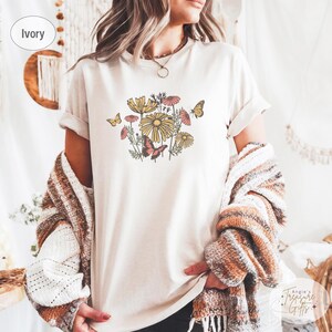 Comfort Colors® Wildflower and Butterfly Shirt, Floral Boho Tee, Vintage Butterfly Shirt, Flower Shirt, Nature Shirt, Wildflower Tshirt