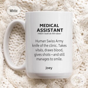 Funny Personalized Medical Assistant Mug, Custom MA Graduation Gift, MA Retirement Coffee Mug. Medical Student Gift.