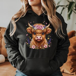 Boho Highland Cow Hooded Sweatshirt, Boho Highland Cow Hoodie - Cute Cozy Western Sweater, Gildan 18500 Hoodie, Highland Cow Lover Gift
