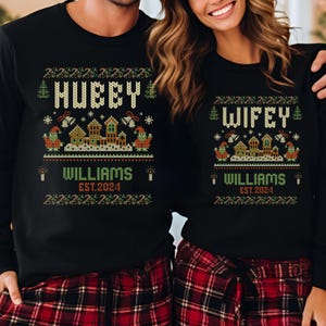 Personalized Couples Ugly Christmas Sweater Sweatshirt, Custom Matching Couple&#39;s Holiday Shirts, Christmas Gift for Husband from Wife