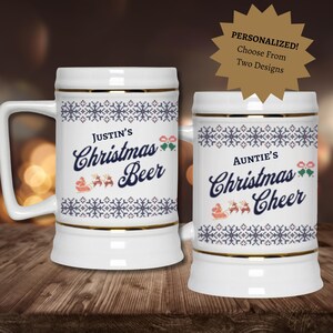 Personalized Christmas Beer Stein, Christmas Beer Mug, Christmas Cheer Mug, Custom Christmas Gift for Dad, Wedding Gift for Groom or Bride