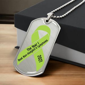 Custom Non-Hodgkin&#39;s Lymphoma Necklace, I Beat Non-Hodgkin&#39;s Lymphoma Gift, Cancer Survivor Customized Jewelry, Green Ribbon