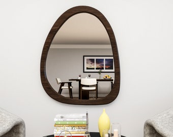 Mid Century Irregular Home Wall Mirror. Asymmetrical Mirror, Large Mirror, Wood Mirror, Organic Mirror, Mirror Home Decor