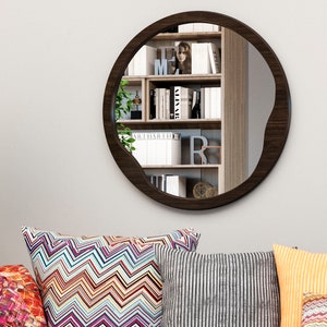 Modern Round Wood Framed Mirror, Mid Century Mirror, Walnut Wood Mirror, Circle Mirror, Oval Oak Mirror, Bathroom Wood Mirror