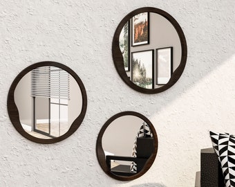 Aesthetic Walnut Wood Round Mirror, Wood Frame Mirror, Farmhouse Mirror, Oval Mirror, Bathroom Mirror, Mid Century Mirror