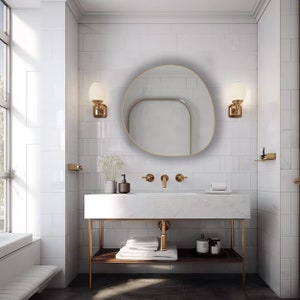 Bathroom Asymmetrical Mirror Wall Decor, İrregular Mirror, Floor Mirror, Vanity Mirror, Gold Mirror