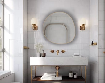 Bathroom Asymmetrical Mirror Wall Decor, İrregular Mirror, Floor Mirror, Vanity Mirror, Gold Mirror