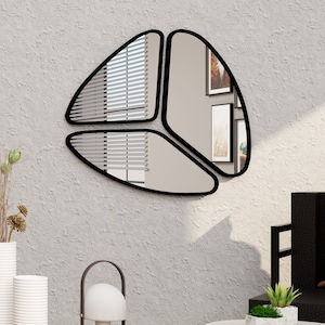 Modern Asymmetrical Set Entryway Wall Black Mirror, İrregular Gold Mirror, Cool Mirror, Decorative Mirror