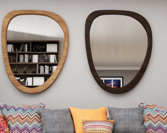 Modern Asymmerical Wood Wall Mirror, Organic Wood Mirror, İrregular Mirror, Mid Century Mirror, Aesthetic Mirror, Wood Framed Mirror