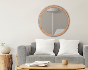 Wood Circular Round Large Wall Mirror, Bathroom Mirror, Small Mirror, Mirror Frame, Aesthetic Room Decor, Vanity Mirror, Decorative Mirror