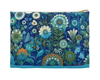 Vibrant Turquoise Blue Vivid Green Vintage Modern Style Wildflower Flower Garden Art Accessory Pouch Purse Wallet (2 Sizes)JoeClarkDesignsCo