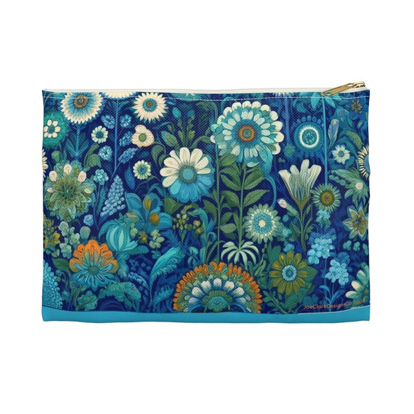 Vibrant Turquoise Blue Vivid Green Vintage Modern Style Wildflower Flower Garden Art Accessory Pouch Purse Wallet (2 Sizes)JoeClarkDesignsCo