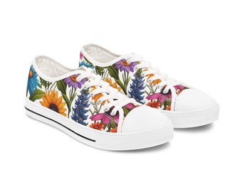 Chaussures basses classiques multicolores blanches WildFlowers pour femmes Semelles blanches ou noires - (5,5 - 12) JoeClarkDesignsCo - Donner vie à l'art de la nature