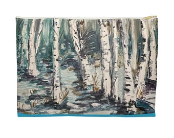 Vintage Turquoise, Pale Green Grey Original Birch Forest Hand Painted Art Accessory Pouch Makeup Cash Purse Wallet Bag -  JoeClarkDesignsCo