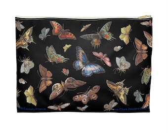 Antique 19th Century France Original Hand Painted Black Butterfly Art Accessory Pouch Makeup Purse Wallet Bag - 2 sizes - JoeClarkDesignsCo