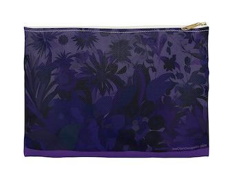 1960s Inspired Vibrant Midnight Purple WildFlower Floral Art Accessory Pouch - Makeup Cash Purse Wallet Bag - (2 Sizes)- JoeClarkDesignsCo