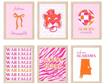 Auburn University Digital Prints | dorm decor | digital prints | pink and orange dorm decorations