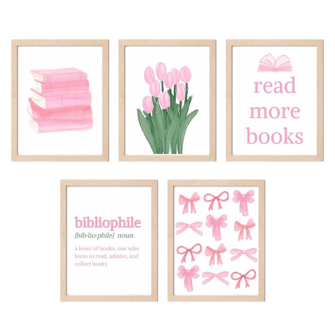Pink Reader Digital File Set, Book Print, Bedroom Decor, Wall Decor ...