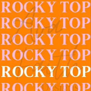 May include: A repeating pattern of the text "ROCKY TOP" in pink and white letters on an orange background.