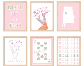 Pink and Green University of Alabama Digital Prints | dorm decor | digital prints | Bama | pink and green dorm decorations