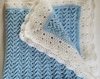 Blue and White Baby Crochet Blanket