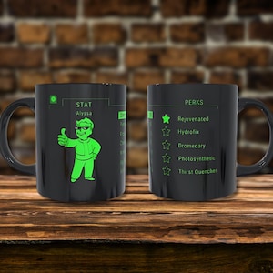 Fallout PipBoy-Stats-Custom Perks-Coffee Mug-Personalized