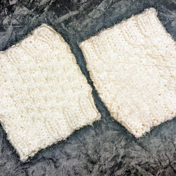 Knit boot cuffs in snowy white, very soft 6"