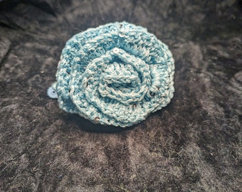 Beautiful Crochet Blue Rose hair clip various colors 4"