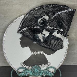 13&quot; Diva Charger Plate – Handmade Beaded Wall & Table Decor with Glam Hat and Flowers