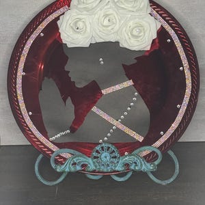 Handmade Rhinestone Diva Charger Plate: Praying Hands, Red & White Decor