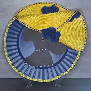 Blue & Yellow Glam Charger Plate — 13″ Plastic Decorative Charger for Elegant Tablescapes, Weddings, and Parties