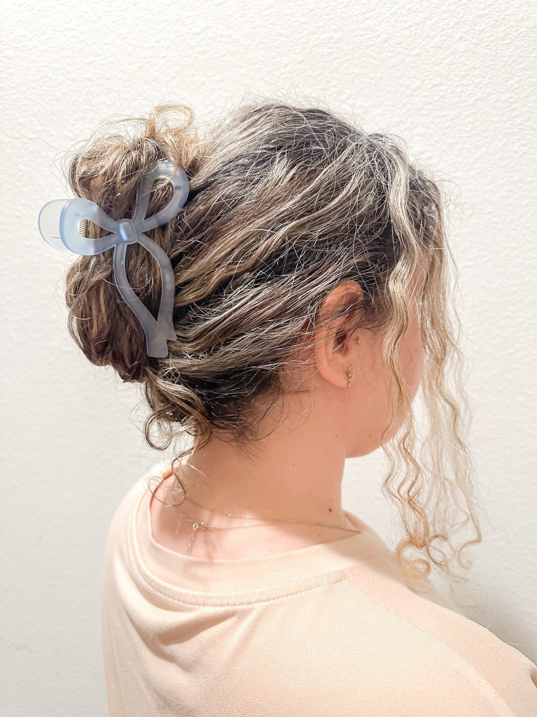 Blue - Handmade Women's Bow Hair Claw Clip 03