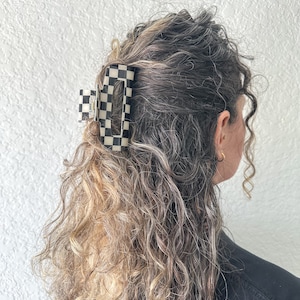 Checkered hair clip, Black and white hair clip, Simple Black and White Checkerboard, Retro Hair,Hair Accessories, Black and white hair claw