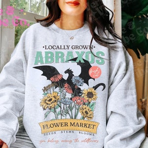 Abraxos Garden Club Sweatshirt Licensed SJM Merch Abraxos Flower Hoodie Fantasy Dragon Fantasy Book Lover Throne Of Glass Manon Blackbeak