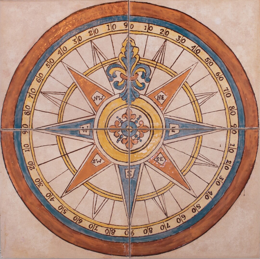 Compass Rose Hand-painted Tile Mural - Etsy