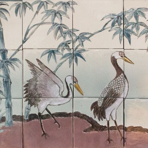 Cranes Hand-Painted Tile Mural