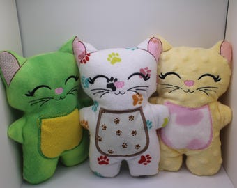 Handmade plush, embroidered kittens,