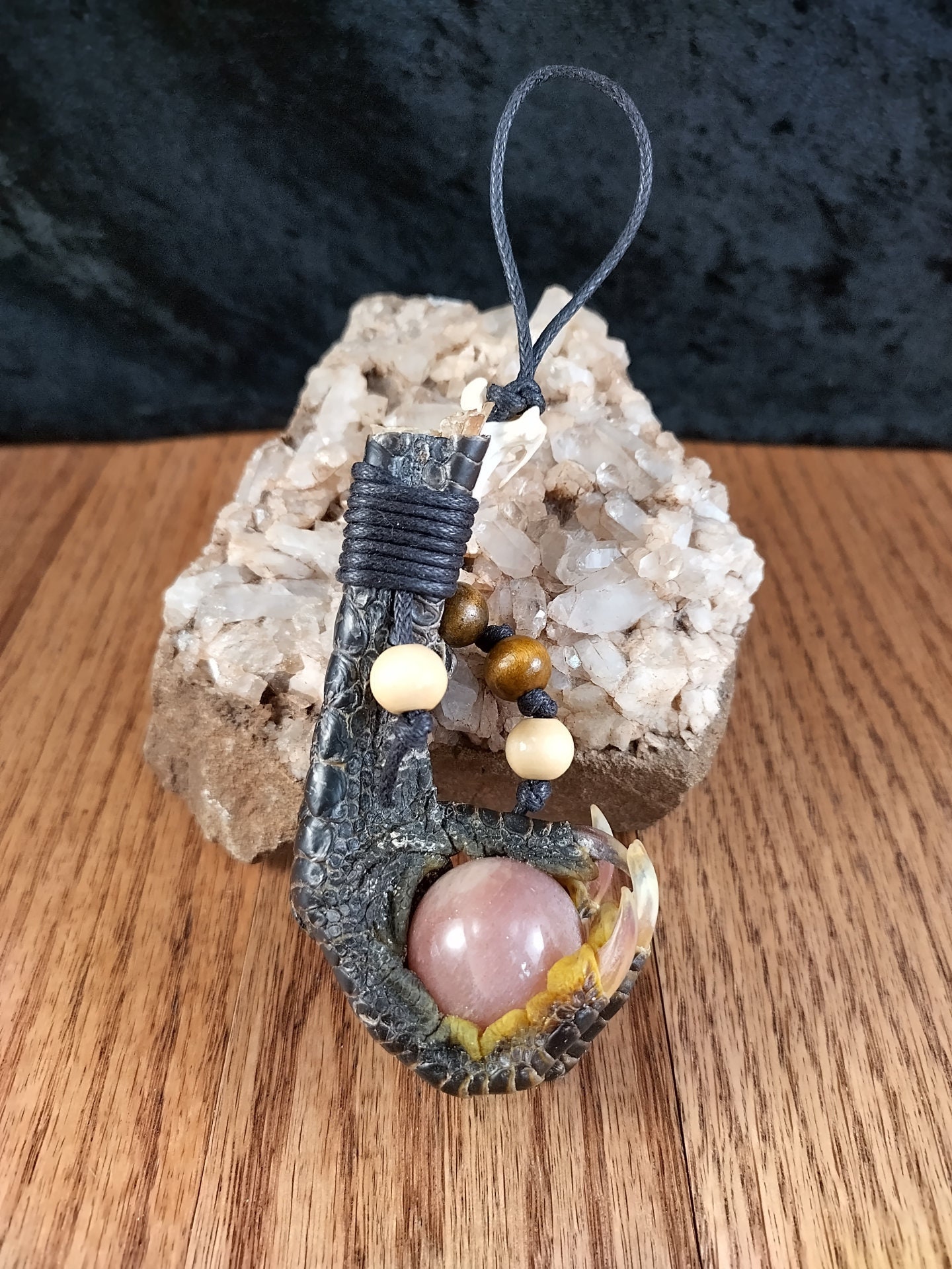 Chicken Foot Charm Holding Pink Agate Crystal