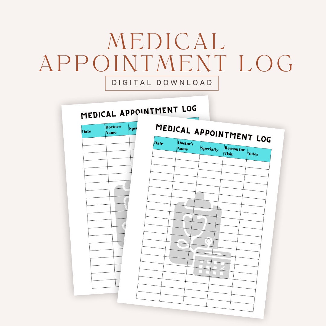 Medical Appointment Log, Printable Medical Appointment Log A4 Size ...