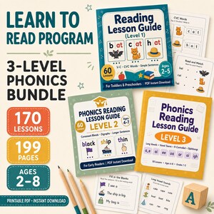 Learn to Read Program | Kindergarten Curriculum | 170 Phonics Lessons Levels 1-3 | Science of Reading Curriculum | 1st Grade Printable PDF