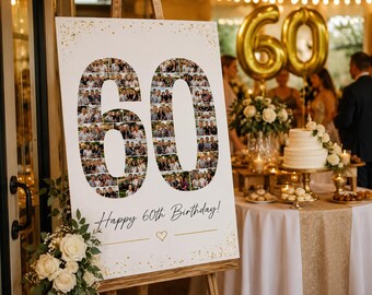 60th Birthday Photo Collage Template, Personalized Number 60 Poster (Digital Download)