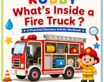 Fire Truck Activity Workbook, Preschool Firefighter Learning, Ages 3-5 (Digital Download)