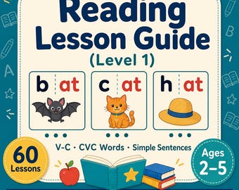 Phonics Reading Lesson Guide Level 1 | 60 Lessons, V-C CVC Words (Digital Download)