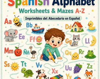 Spanish Alphabet Worksheets & Mazes for Preschool | A-Z Letter Tracing, Homeschool Printables (Digital Download)